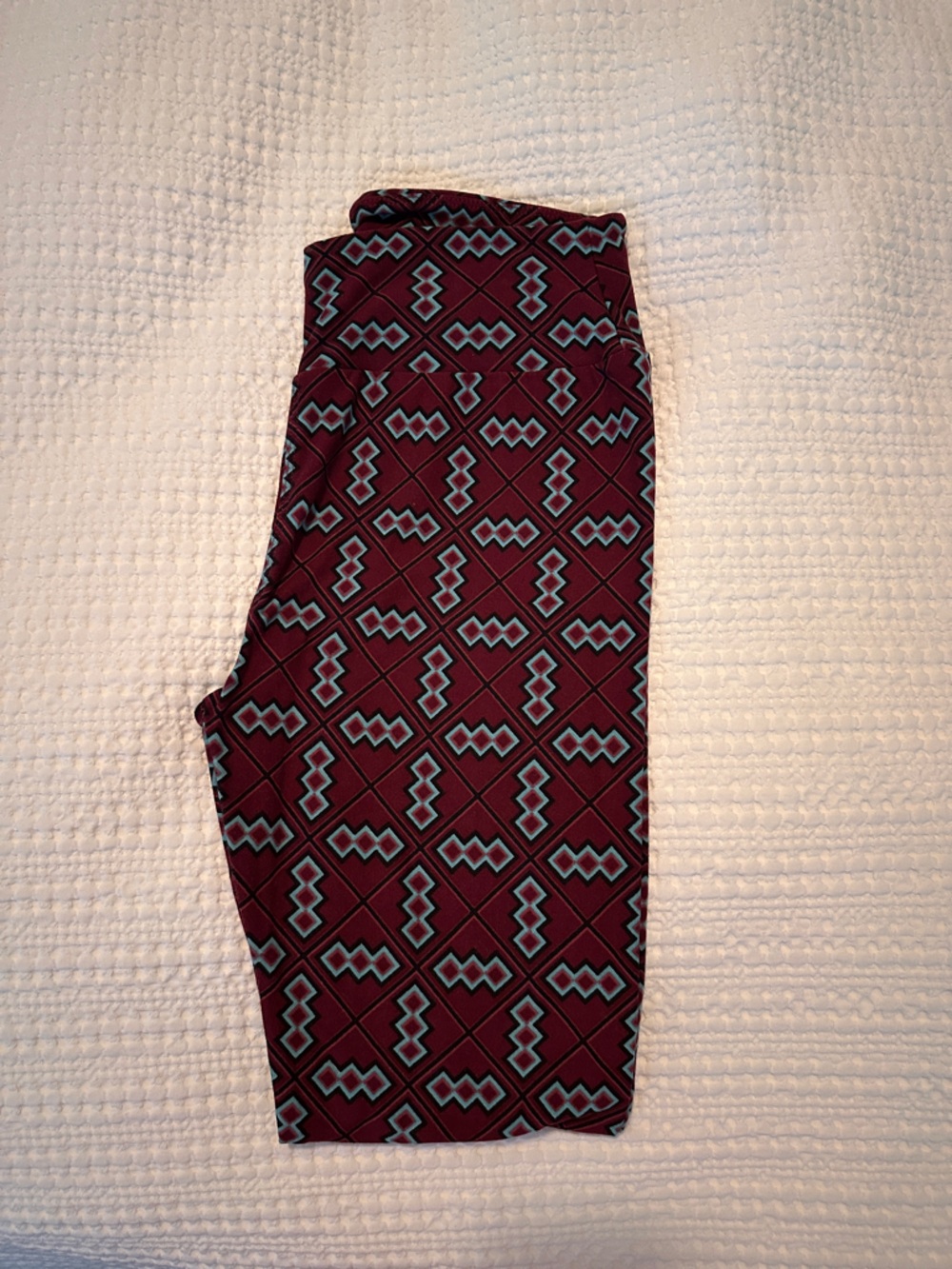 LuLaRoe Burgundy and Teal Geo Pattern Leggings